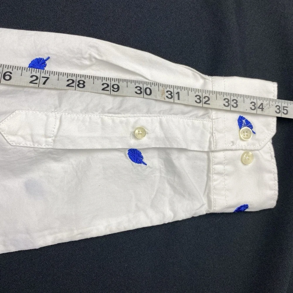 PARX Shirt Mens Large (42 cm) White w/Blue Leaf Embroidery Slim Fit NWT!
